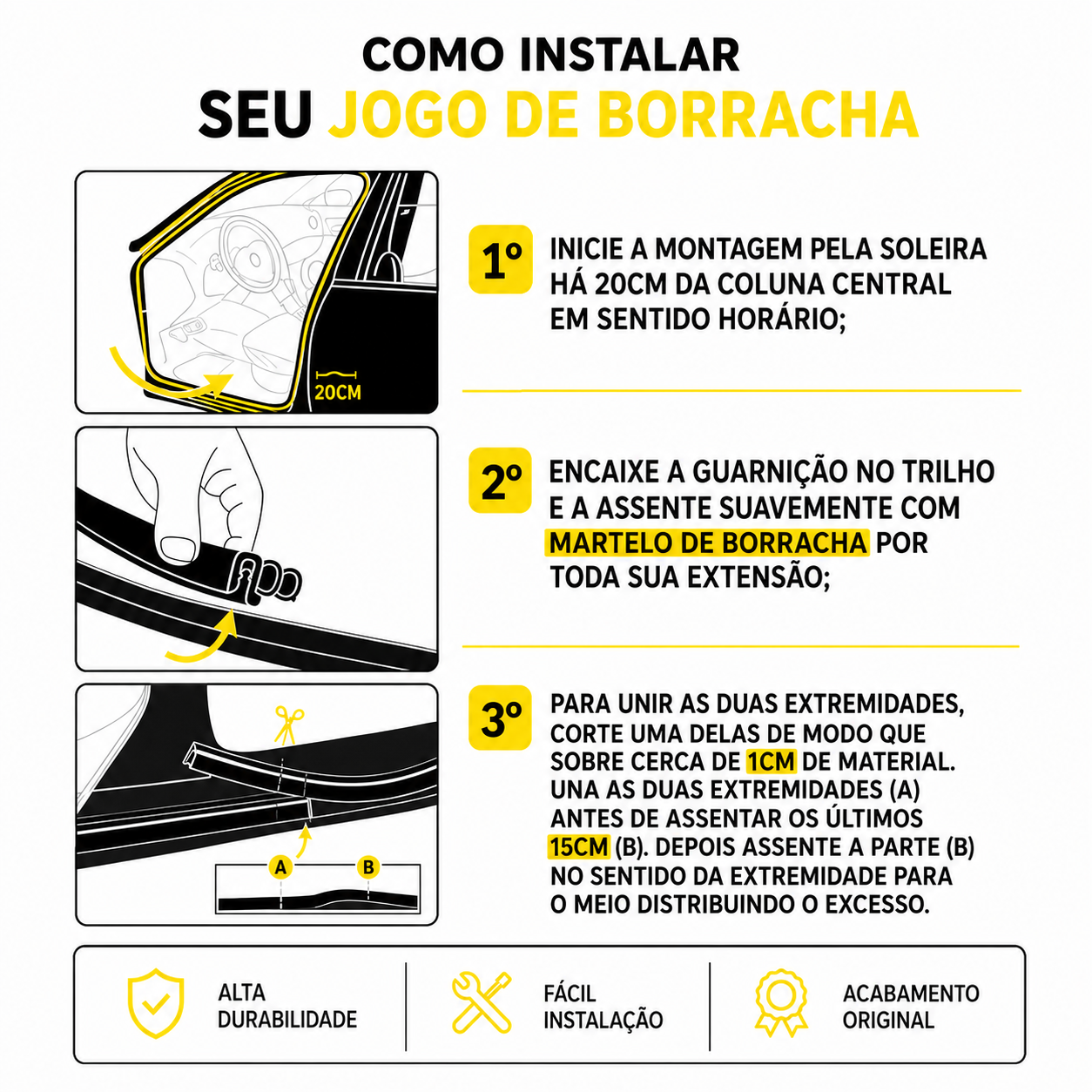 Passo a passo de instalação do jogo de borracha automotiva LivOtto